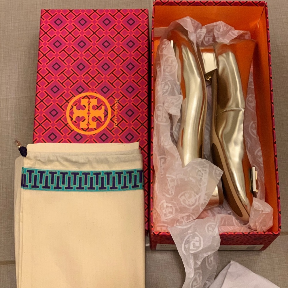 Tory Burch gold Gigi flats